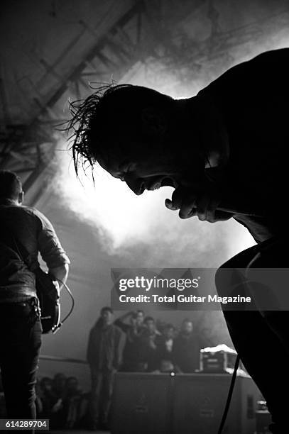 Frontman Greg Puciato of American mathcore group Dillinger Escape Plan performing live on stage at ArcTanGent Festival in Somerset, on August 21,...