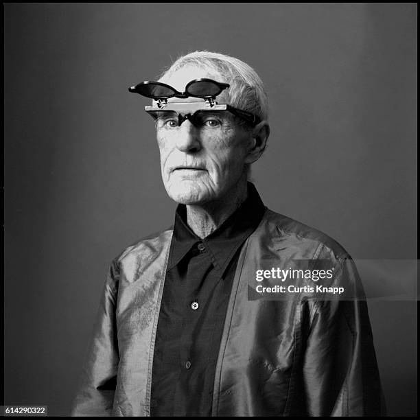 Portrait of American psychologist Dr Timothy Leary , Beverly Hills, Los Angeles, California, November 1, 1993. He wears flip-up sunglasses.