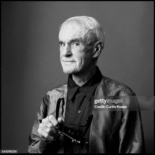 Portrait of American psychologist Timothy Leary , Beverly Hills, Los Angeles, California, November 1, 1993. He holds a pair of flip-up sunglasses.