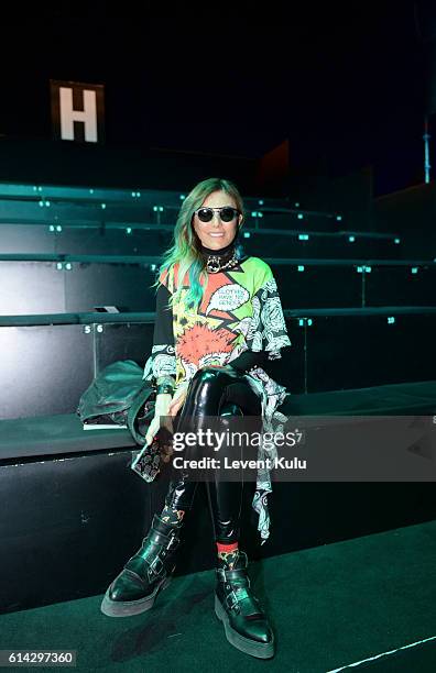 Deniz Berdan attends the Bora Aksu runway show during Mercedes-Benz Fashion Week Istanbul at Zorlu Center on October 13, 2016 in Istanbul, Turkey.