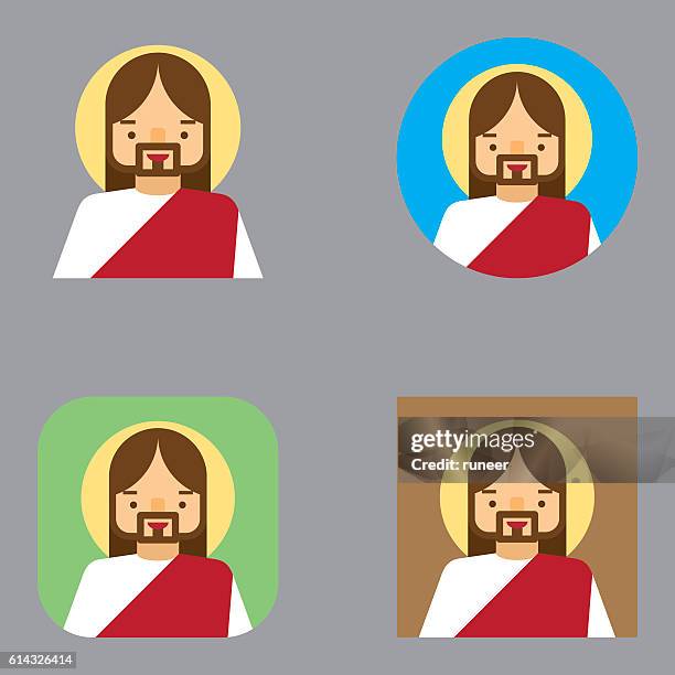 ilustraciones, imágenes clip art, dibujos animados e iconos de stock de iconos planos de jesucristo avatar | serie kalaful - santos inocentes