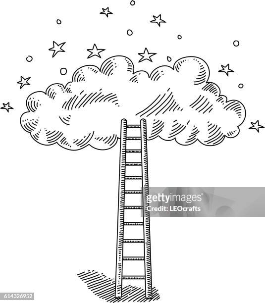 ladder and cloud drawing - black and white sketch clouds stock illustrations