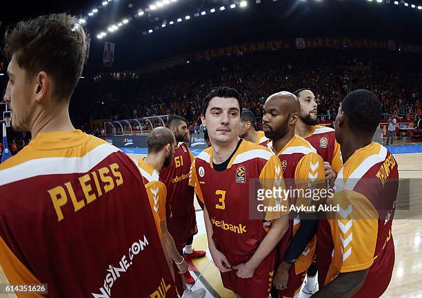 Emir Preldzic, #3 of Galatasaray Odeabank Istanbul and his teammates warm-up prior to the 2016/2017 Turkish Airlines EuroLeague Regular Season Round...