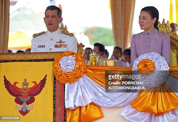 Thai Crown Prince Maha Vajiralongkorn and Princess Srirasmi attend the annual Royal Ploughing Ceremony at Sanam Luang in Bangkok on May 13, 2010....