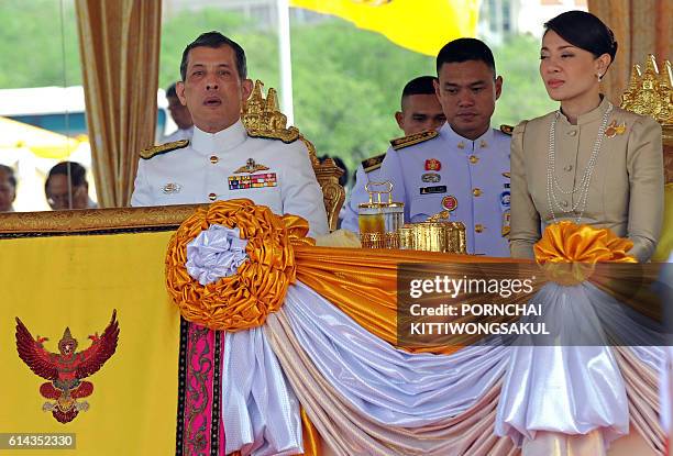 Thai Crown Prince Maha Vajiralongkorn and Princess Srirasm attend the annual Royal Ploughing Ceremony at Sanam Luang in Bangkok on May 13, 2011....