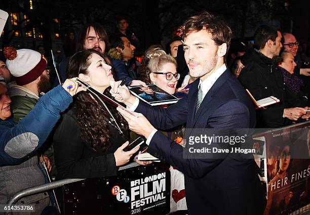 Sam Claflin meets with fans during the Mayor's Centrepiece Gala screening of "Their Finest" during the 60th BFI London Film Festival at Odeon...