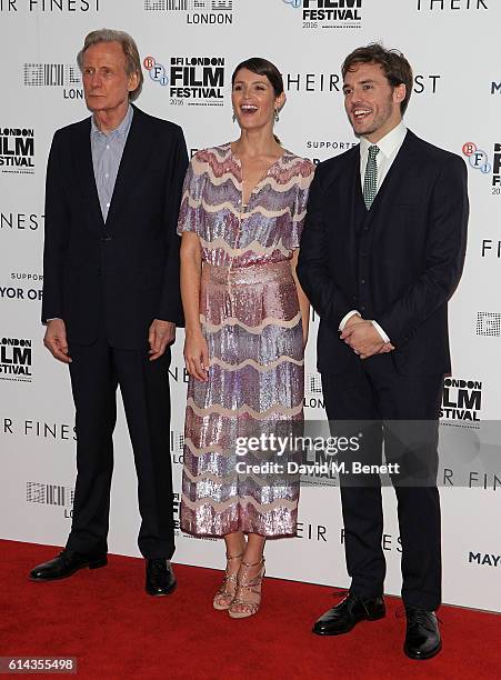 Bill Nighy, Laura Haddock and Sam Claflin attend the Mayor's Centrepiece Gala screening of "Their Finest" during the 60th BFI London Film Festival at...
