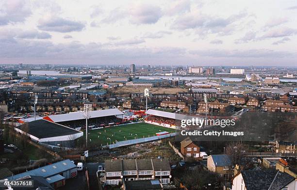 An aerial view of the Valley, home of Charlton Athletic FC, during a League Divsion One match between Charlton Athletic and Portsmouth on December 5,...