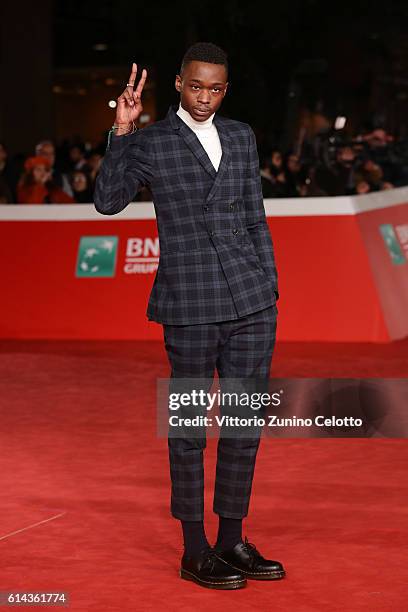 Actor Ashton Sanders walks a red carpet for 'Moonlight' on October 13, 2016 in Rome, Italy.