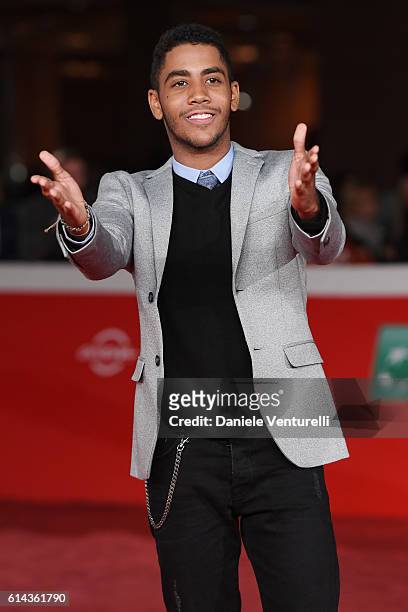 Actor Jharrel Jerome walks a red carpet for 'Moonlight' on October 13, 2016 in Rome, Italy.