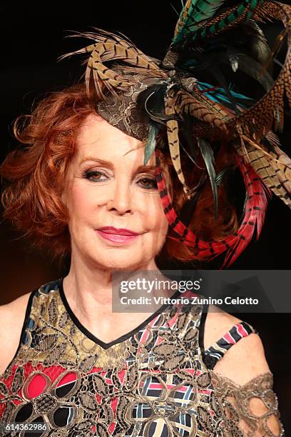 Marina Ripa di Meana walks a red carpet for 'Moonlight' at Auditorium Parco Della Musica on October 13, 2016 in Rome, Italy.