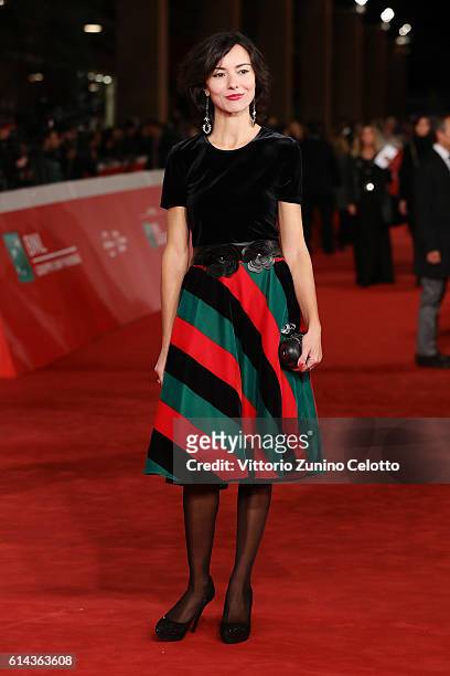 Caterina Misasi walks a red carpet for 'Moonlight' on October 13, 2016 in Rome, Italy.