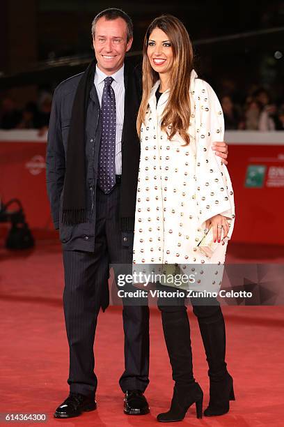 Lavinia Biagiotti and Francesco Iovine walk a red carpet for 'Moonlight' on October 13, 2016 in Rome, Italy.