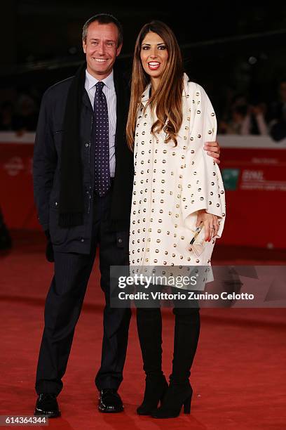 Lavinia Biagiotti and Francesco Iovine walk a red carpet for 'Moonlight' on October 13, 2016 in Rome, Italy.