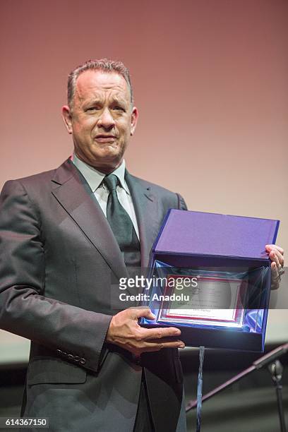 Actor Tom Hanks receives the Lifetime Achievement Award during the premiere for Lifetime Achievement Award 11th Rome Film Festival at Auditorium...