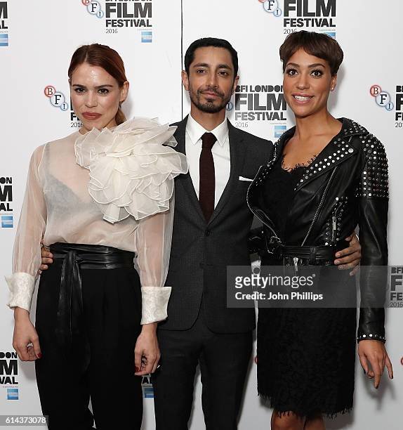 Actors Billie Piper, Riz Ahmed and Cush Jumbo attend the 'City Of Tiny Lights' screening in association with Mobo Films during the 60th BFI London...