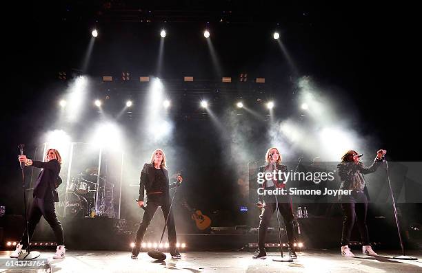 Melanie Blatt, Nicole Appleton, Natalie Appleton and Shaznay Lewis of All Saints perform live on stage at O2 Academy Brixton on October 13, 2016 in...