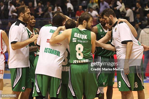 Birkan Batuk, #8 and Semih Erden, #9 of Darussafaka Dogus Istanbul celebrate during the 2016/2017 Turkish Airlines EuroLeague Regular Season Round 1...