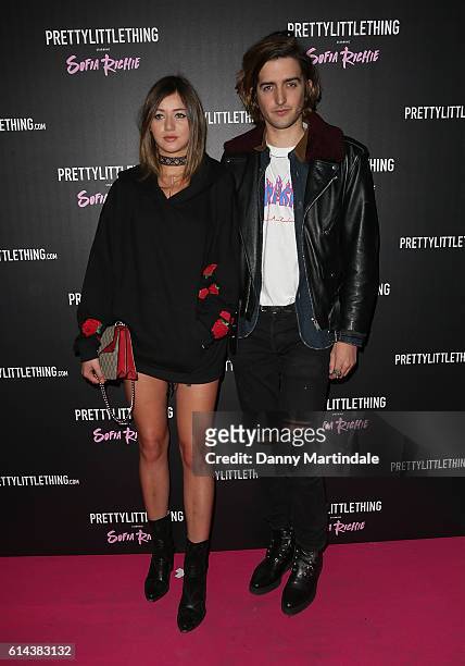Max Hurd and Eleanor Calder attends the Prettylittlething starring Sofia Richie launch party at Tape London on October 13, 2016 in London, England.