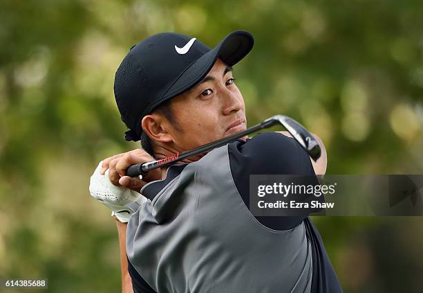 Cheng Tsung Pan of Taiwan tees off on the 17th hole during round one of the Safeway Open at the North Course of the Silverado Resort and Spa on...