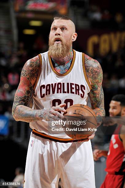 Chris Andersen of the Cleveland Cavaliers prepares to shoot a free throw during a preseason game against the Toronto Raptors on October 13, 2016 at...