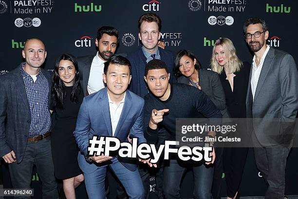 Producers Adam Lowitt, Jen Flanz, Actors Hasan Minhaj, Ronny Chieng, Jordan Klepper, Trevor Noah, Alex Wagner, Desi Lydic, and Producer Steve Bodow...