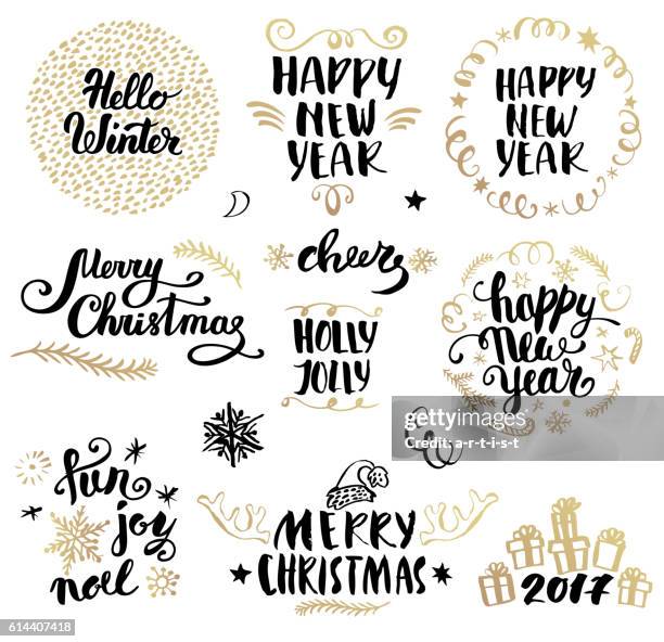 stockillustraties, clipart, cartoons en iconen met christmas calligraphy set - kalligrafie