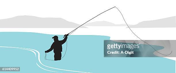 river fishing solo - waist up stock illustrations