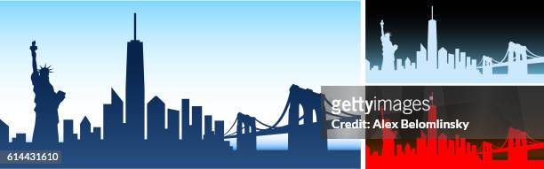illustrations, cliparts, dessins animés et icônes de new york city skyline panoramique arrière-plan horizontal - brooklyn bridge