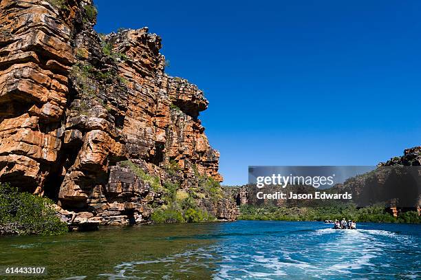 king george river, king george falls, gardner plateau, kimberley coast, western australia, australia. - kimberley boat stock pictures, royalty-free photos & images