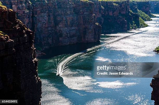 king george river, king george falls, gardner plateau, kimberley coast, western australia, australia. - kimberley boat stock pictures, royalty-free photos & images