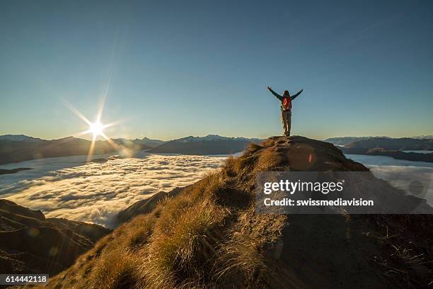 on top of the world - tops woman stockfoto's en -beelden