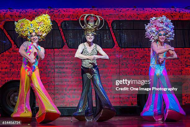 Tick played by Bryan Buscher-West, Bernadette played by Simon Green and Adam played by Andre Torquato during a preview of Priscilla - Queen of the...