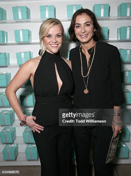 Actress Reese Witherspoon and Design director, Tiffany & Co., Francesca Amfitheatrof attend Tiffany & Co.'s unveiling of the newly renovated Beverly...