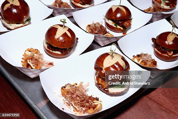 View of Chef Matthew Hyland's Spicy Chicken Sandwich Chicken Coupe hosted by Whoopi Goldberg and Andrew Carmellini at The William Vale on October 13,...