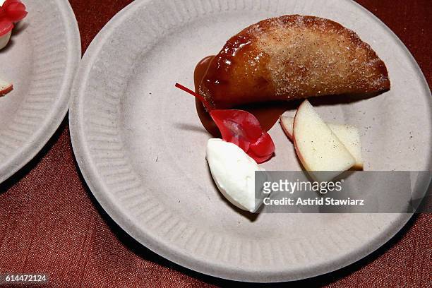 View of Chef Jason Casey's Fried Apple Hand Pie at Chicken Coupe hosted by Whoopi Goldberg and Andrew Carmellini at The William Vale on October 13,...