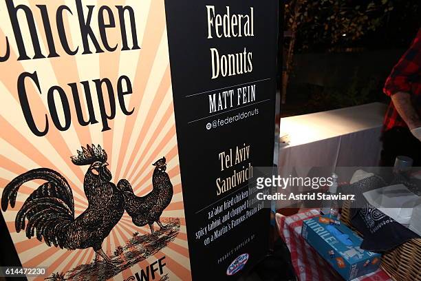 View of Chef Matt Fein's Tel Aviv sandwich at Chicken Coupe hosted by Whoopi Goldberg and Andrew Carmellini at The William Vale on October 13, 2016...