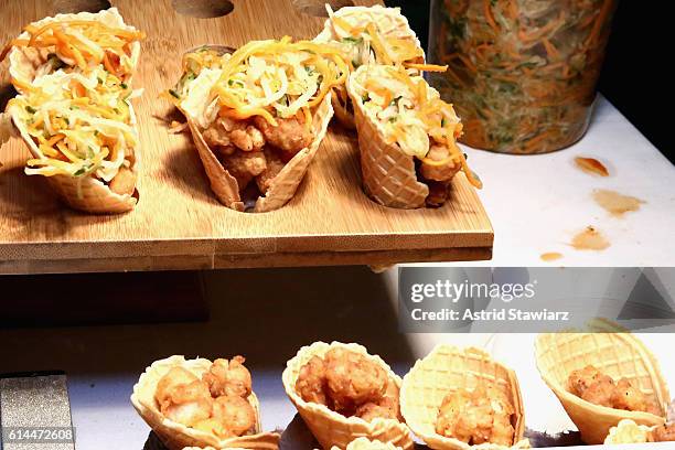 View of Miguel Trinidad's Popcorn BBQ Waffle Cones at Chicken Coupe hosted by Whoopi Goldberg and Andrew Carmellini at The William Vale on October...