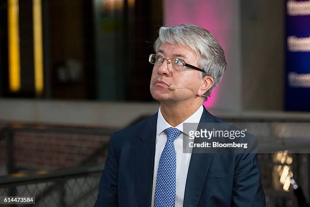Jean-Laurent Bonnafe, chief executive officer of BNP Paribas SA, pauses during a Bloomberg Television interview at the Hello Tomorrow technology...