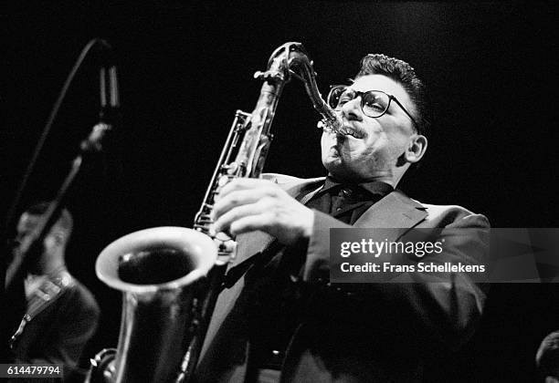 Jerry Weldon, tenor saxophone, performs with the Tenor Triangle on April 5th 1995 at the BIM huis in Amsterdam, Netherlands