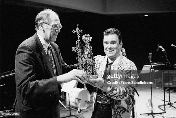 Trombone player Wolter Wierbos receives the Boy Edgar Award on December 6th 1995 at the BIM huis in Amsterdam, Netherlands