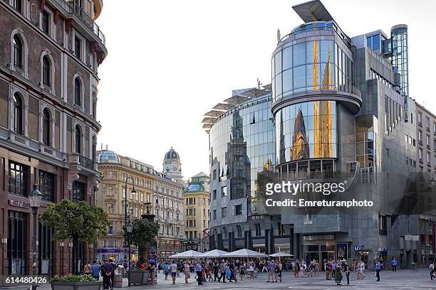 haas haus in graben at sunset,vienna - haas stock pictures, royalty-free photos & images