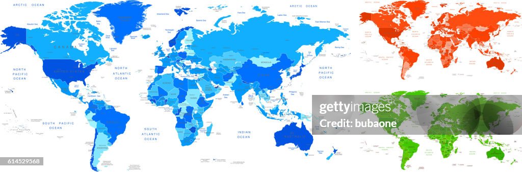 Ilustración de vectores deatiled de geografía del mapa del mundo