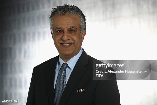 Council member Sheikh Salman Bin Ebrahim Al Khalifa poses during a Portrait session at the FIFA headquaters on October 14, 2016 in Zurich,...