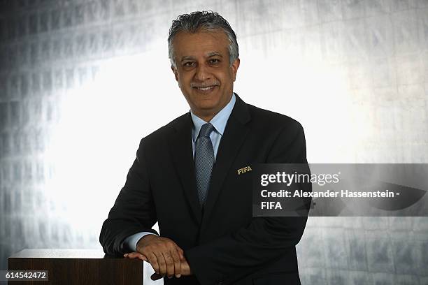 Council member Sheikh Salman Bin Ebrahim Al Khalifa poses during a Portrait session at the FIFA headquaters on October 14, 2016 in Zurich,...