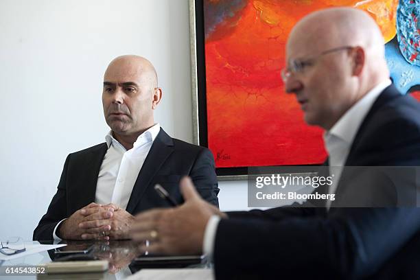 Bento Correia, chairman of Vision-Box Solucoes De Visao Por Computador SA, left, looks on as Miguel Leitmann, chief executive officer of Vision-Box...