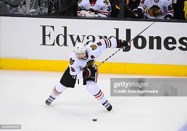 Chicago Blackhawks Defenseman Duncan Keith [2958] winds up for a slapshot during game 6 of the Western Conference Final between the Chicago...