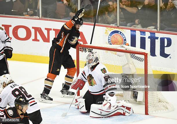 Anaheim Ducks Center Ryan Kesler [3513] celebrates after the Ducks scored their first goal of the game in the second period during game 7 of the NHL...