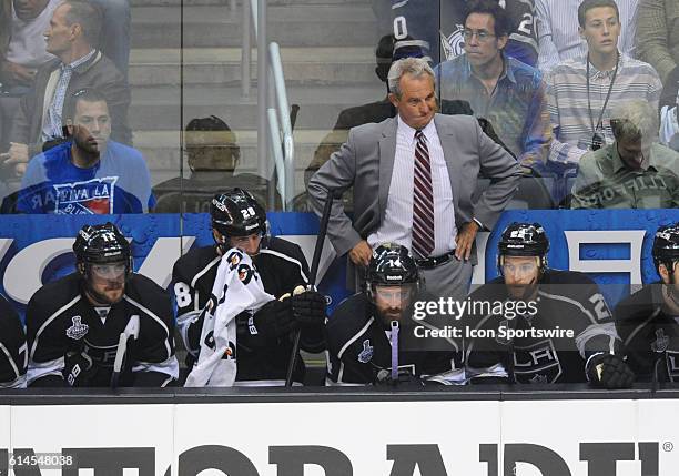 Kings head coach Darryl Sutter during game 1 of the Stanley Cup Final between the New York Rangers and the Los Angeles Kings at Staples Center in Los...