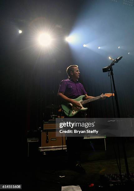 Guitarist Chris Allen of Neon Trees performs during the Scleroderma Research Foundations' Cool Comedy - Hot Cuisine fundraiser at Brooklyn Bowl Las...